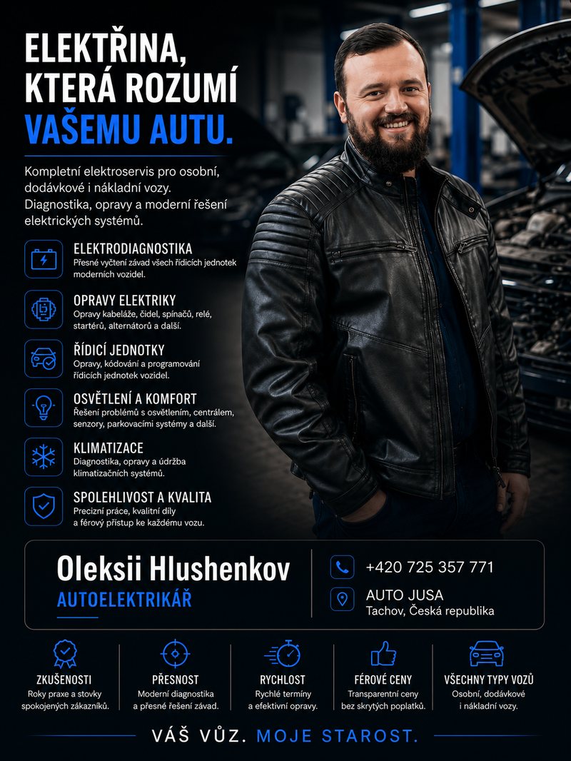 Oleksii Hlushenkov — autoelektrikář, AUTO JUSA Tachov